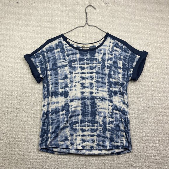 Lucky Brand Short Sleeve Tie-Dye Indigo Blue T-Shirt Boho Print Women Size S - Picture 1 of 14